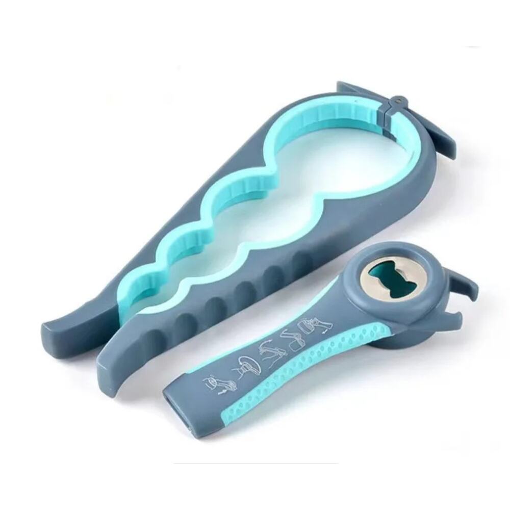 4 in 1 Multifunctional Bottle Jar Can Openers, 2 Piece Set (Blue)